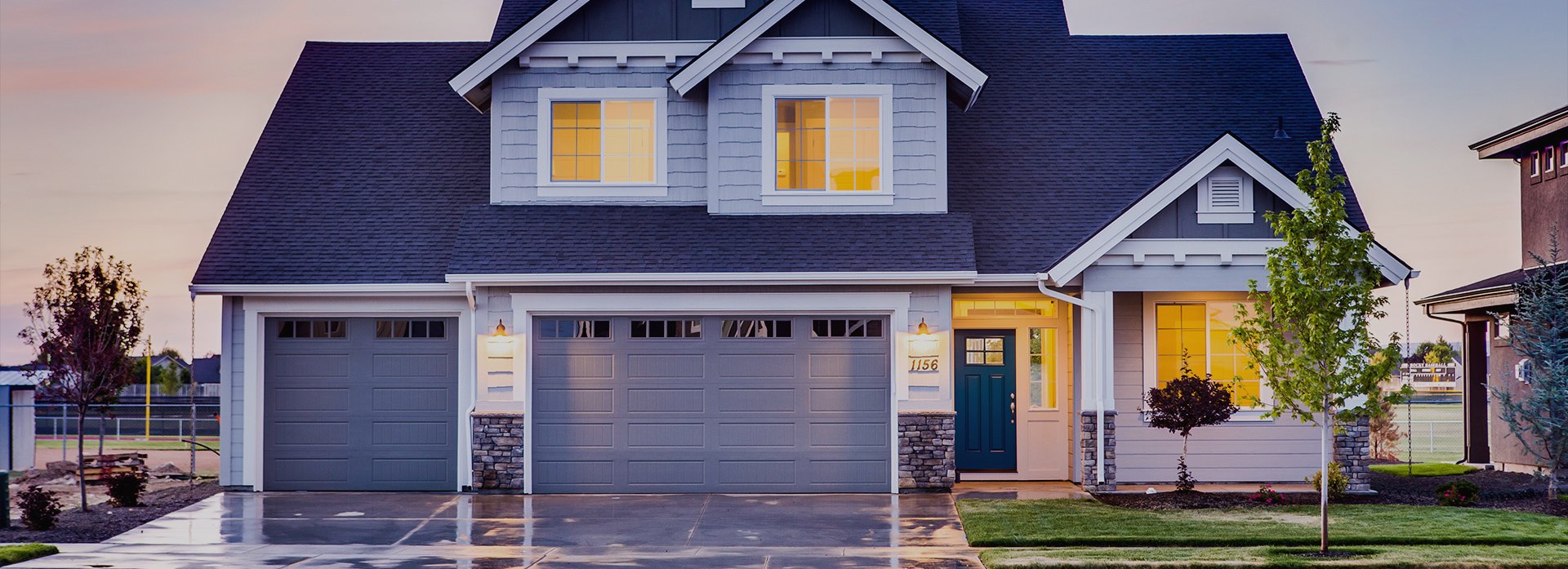 Dark and light blue single family home